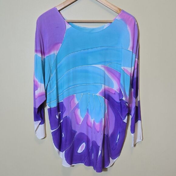 Cassandra Buck Watercolor Butterfly Dolman Sleeve Top Nature Colorful Artsy - Picture 9 of 15